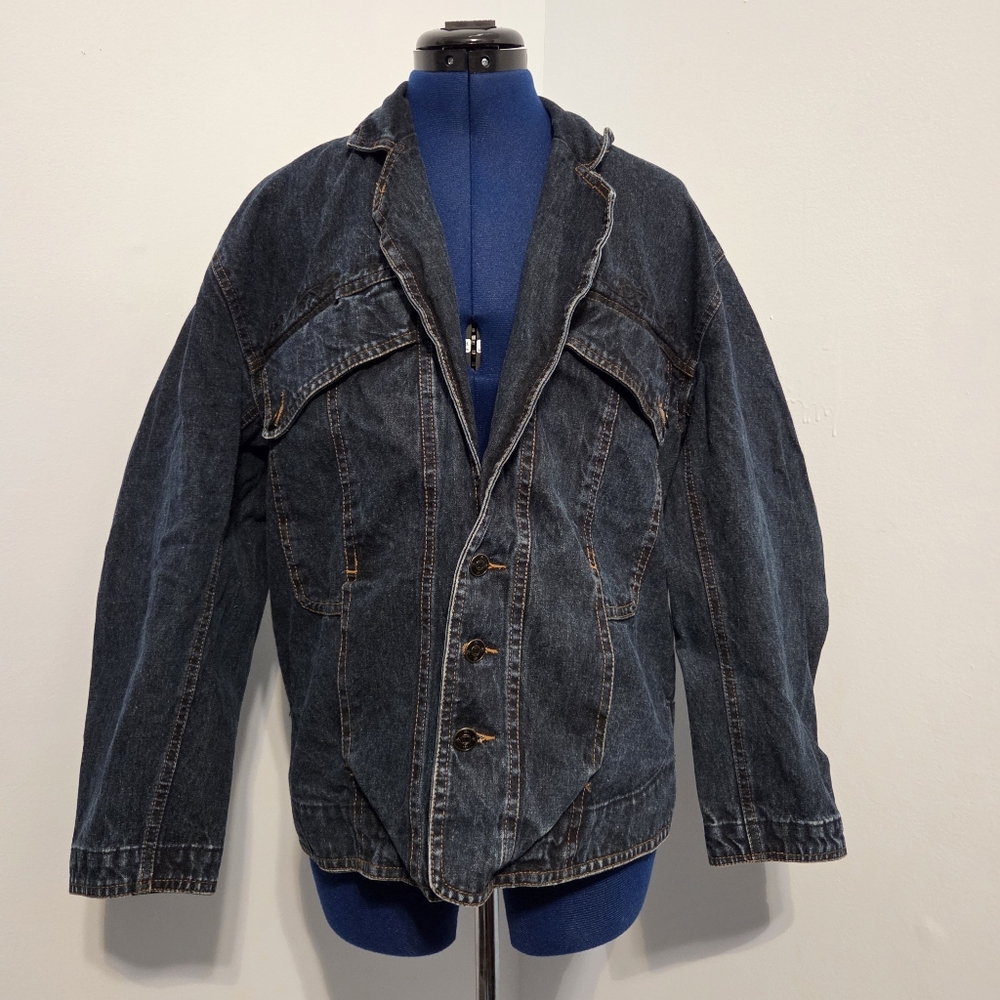 Vintage 80s Dark Wash Embroidered Denim Jacket Size M